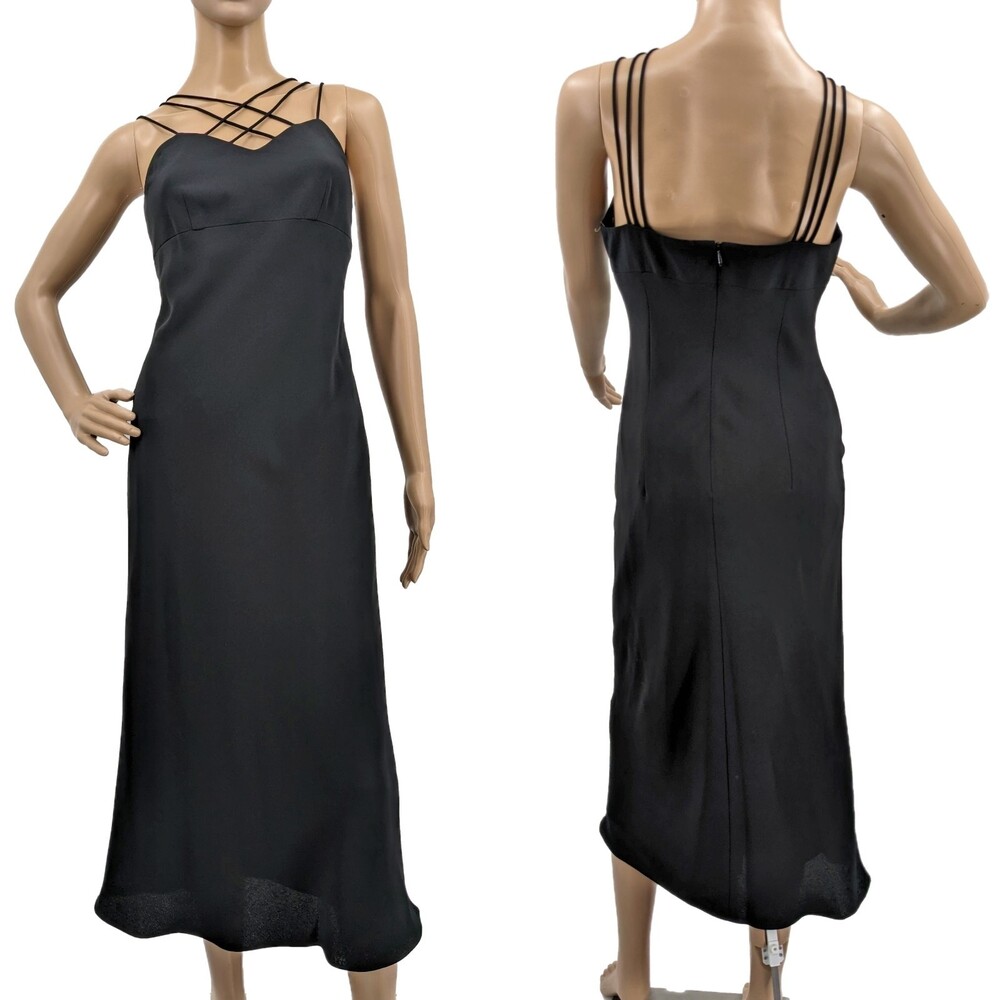 NWT Vintage 90s Evan Picone Cocktail Dress Black Strappy Midi Formal Size 4